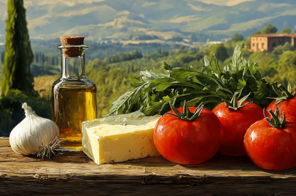 Gemälde von typisch italienischen Zutaten